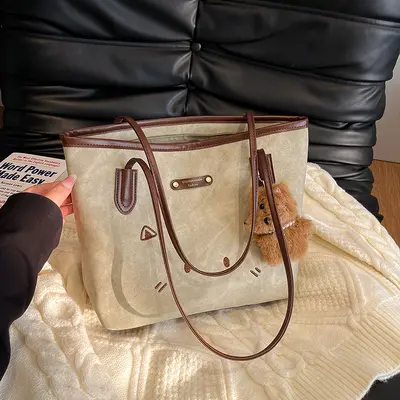Large Capacity Women's Retro Tote Bag with Single Shoulder Strap - 2