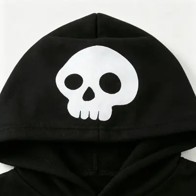 Children's Halloween Skeleton Print Hooded Two-Piece Costume Set