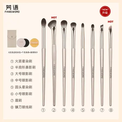 8-Piece Eye Makeup Brush Set, Soft Bristles, With Bag - 7