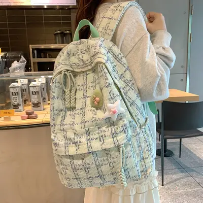 Junior High Backpack, Korean Style Corduroy, Large Capacity