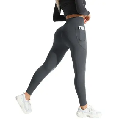 Hoch geschnittene nahtlose Damen-Yoga-Leggings, gefüttert, mit Taschen