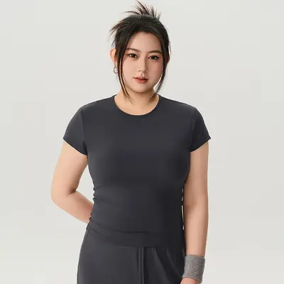Plus Size Women's Short Sleeve Quick-Dry Yoga and Sports T-Shirt - 9