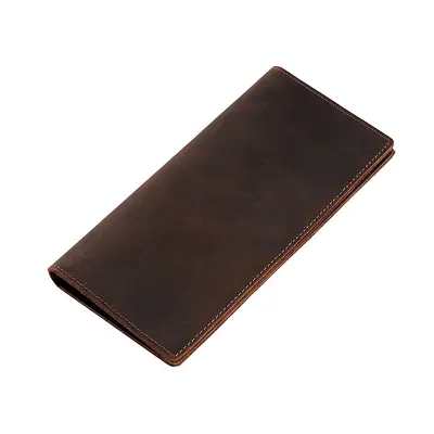 Men's Vintage Crazy Horse Leather Long Wallet, Tri-Fold, Genuine Leather, Cowhide - 6