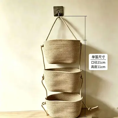 Three-Tier Wall-Mounted Storage Basket with Cotton Rope - 13