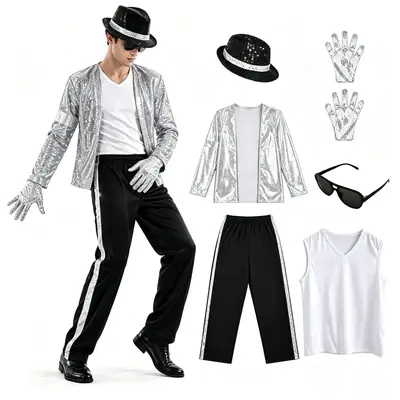 Children's Michael Jackson Costume Set, Sequined, for Tap Dance and Cosplay - 10