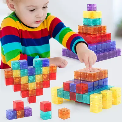 Manyetik 2 cm kare blok yapı seti, DIY küp, eğitici birleştirme oyuncağı - 3