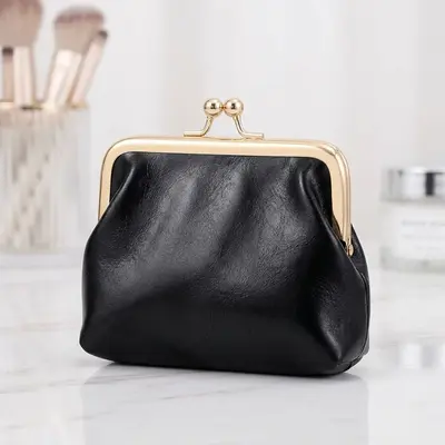 Retro Oily Leather Iron Clip Coin Purse, Large Capacity, Light Gold Clip Edge, Candy Color Mini Handheld Coin Pouch