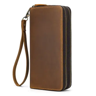 Crazy Horse Genuine Leather Men's Long Zip Wallet, Double-Layer - 3
