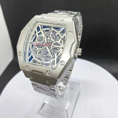 Men's quartz watch, barrel design, silicone strap, hollow dial - 12