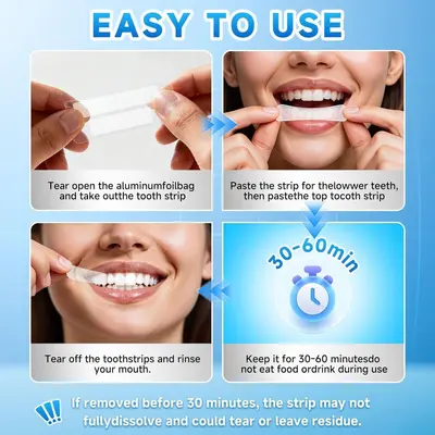Mint-flavored teeth whitening strips removing stains and yellowing