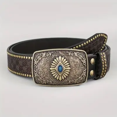 Western cowboy belt, youth punk style embossed men's studded leather belt, wholesale ethnic style belt in stock. - 13