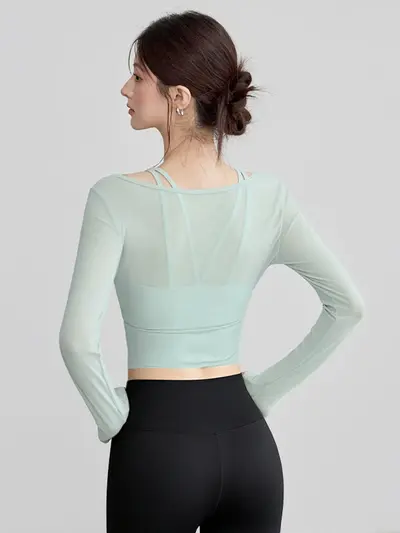 Yoga seti kadın sonbahar dar kesim uzun kollu göğüs pedli fitness