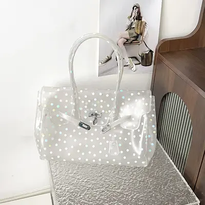 Polka Dot Jelly Tote Bag, Large Capacity Commuter Underarm Bag - 7