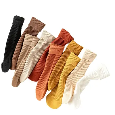 Kids' Class A Cotton Socks, Double-Needle, Candy Colors, Mid-Calf