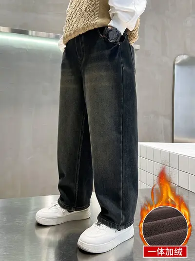 Boys' Thick Fleece-Lined Winter Jeans