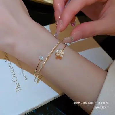 Cubic zirconia mermaid princess flower open bangle bracelet - 2