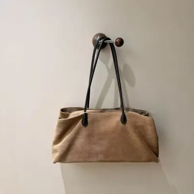 Retro Suede-Look Women's Shoulder Bag, Matte Finish, Solid Color