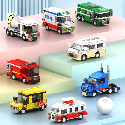 Oversized Building Block Set, Construction and Fire Truck - 1