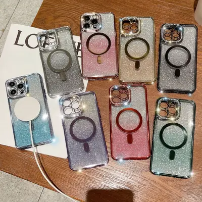 iPhone 16 Pro Max rhinestone magnetic charging case gradient
