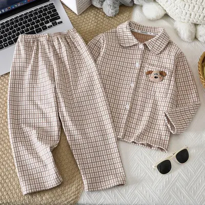 Children's Plaid Pajama Set Long Sleeve Two-Piece Loose Fit