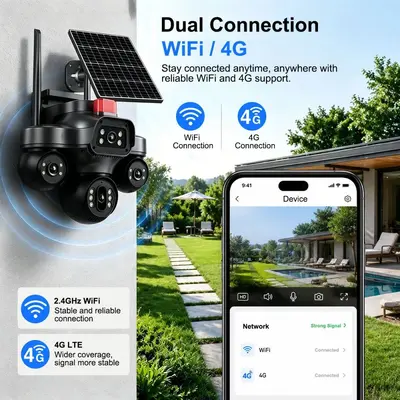 V380 güneş enerjili gözetleme kamerası, üç lens, gece görüşü