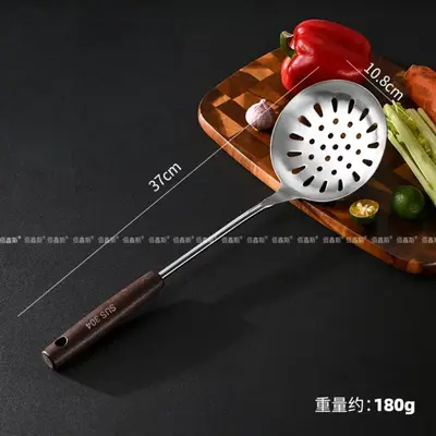 Ahşap saplı 304 paslanmaz çelik spatula, yüksek sıcaklığa dayanıklı süzgeç, spatula, mutfak gereç seti, çorba kaşığı, mutfak eşyaları - 9