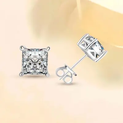 Серьги для женщин из стерлингового серебра S925 с четырьмя лапками, квадратный муассанит в огранке «принцесса», простые индивидуальные серьги в европейском и американском стиле, кроссбордер Douyin