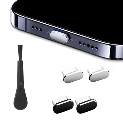 Four Dust Plugs with One Brush Suitable for Apple Samsung S Series C Charging Port Universal USB Dust Plugs - 11