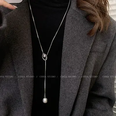 Lange Halskette Vintage Perlen Gold Pullover Kette elegant - 8
