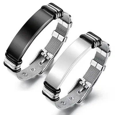 Grenzüberschreitender Schmuck verdickte 201 Edelstahl Herrenarmband modische Mesh-Armband gekrümmte Marke personalisierte Gravur Doppelarmband