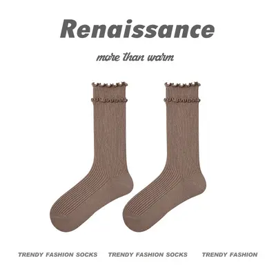 Damen-Mittellange Spitzensocken, Dopamin-Einfarbig, Frühling und Herbst - 8