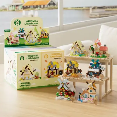 Micro Particle Street Windmill Building Block Model, Handmade Puzzle - 8