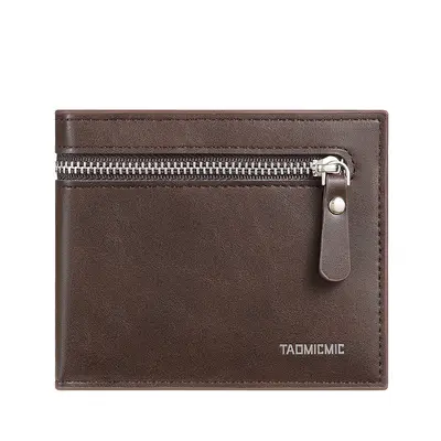 Men's Short Wallet, Ultra-Thin, Zipper, Front Pocket, Multiple Compartments - 6