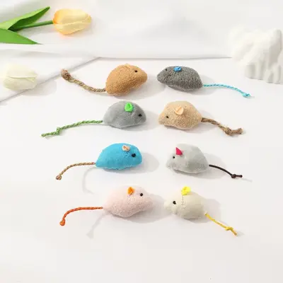 Plush Mouse Toy Set with Feathers, Scratch and Bite Resistant Cat Toy, Catnip - 1