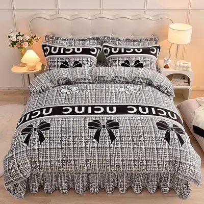Warm verdickte Milchvlies Bettwäsche Set Winter antistatisch Bettbezug Bettrok Flanell Schlafsaal 3-teilig Set Großhandel - 9