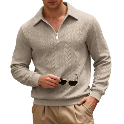 Men's Textured Zip-Up POLO Sweatshirt, Plus Size - 9