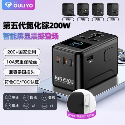 PD200W Digital Display GaN Fast Charging Universal Travel Plug Adapter - 2