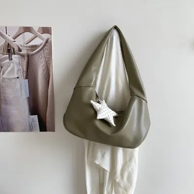 Kore Tarzı Minimalist Düz Renk Hobo Kadın Çanta, Yumuşak Deri, Tek Omuz - 8