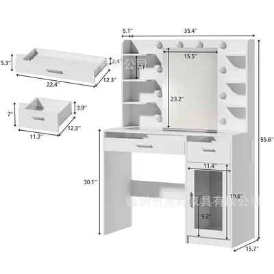 Modern Bedroom Makeup Vanity Table with Light Panel Multifunctional