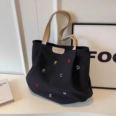 Women's Canvas Tote Bag, Embroidered Letters, Large Capacity, 2025 - 8