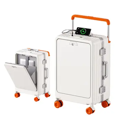 20-Inch Carry-On Luggage, Aluminum Frame, Combination Lock, Spinner Wheels, USB Port - 4