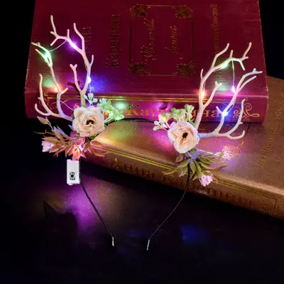 Shiny Deer Antler Headband with Flashing LED Lights for Christmas Parties - 12