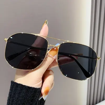 Square Double-Bridge Metal Polarized Sunglasses, Retro Style - 12