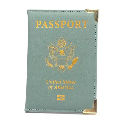 Passport Holder, Leather with Gold Hardware Corners - 12