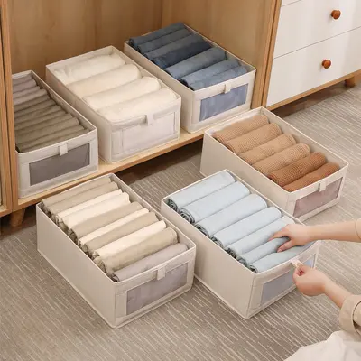 Görünür örgü kumaş giysi düzenleme kutusu, pamuk keten, Japon tarzı - 4