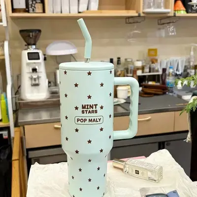 Eisbecher mit Sternpunkt-Muster, Griff, großes Volumen, Strohhalm - 11