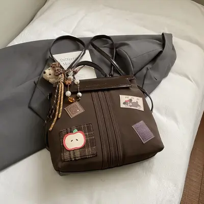 Damen-Handtasche mit Abzeichen, multifunktionale Umhängetasche - 6