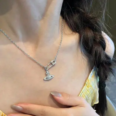 Saturn Pin Necklace, Women's, Luxury Clavicle Chain - 4