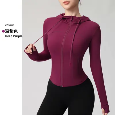 Damen-Yogajacke mit Kapuze, schmale Passform, Fitness-Oberbekleidung - 10