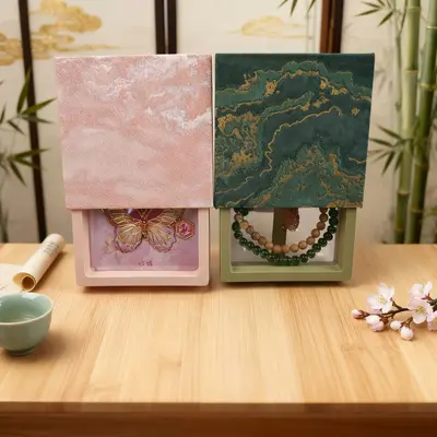 In Stock Gold-Plated Jewelry Box PE Film Storage Box Crystal Bracelet Packaging Box Drawer Suspension Box Beaded Bracelet Box